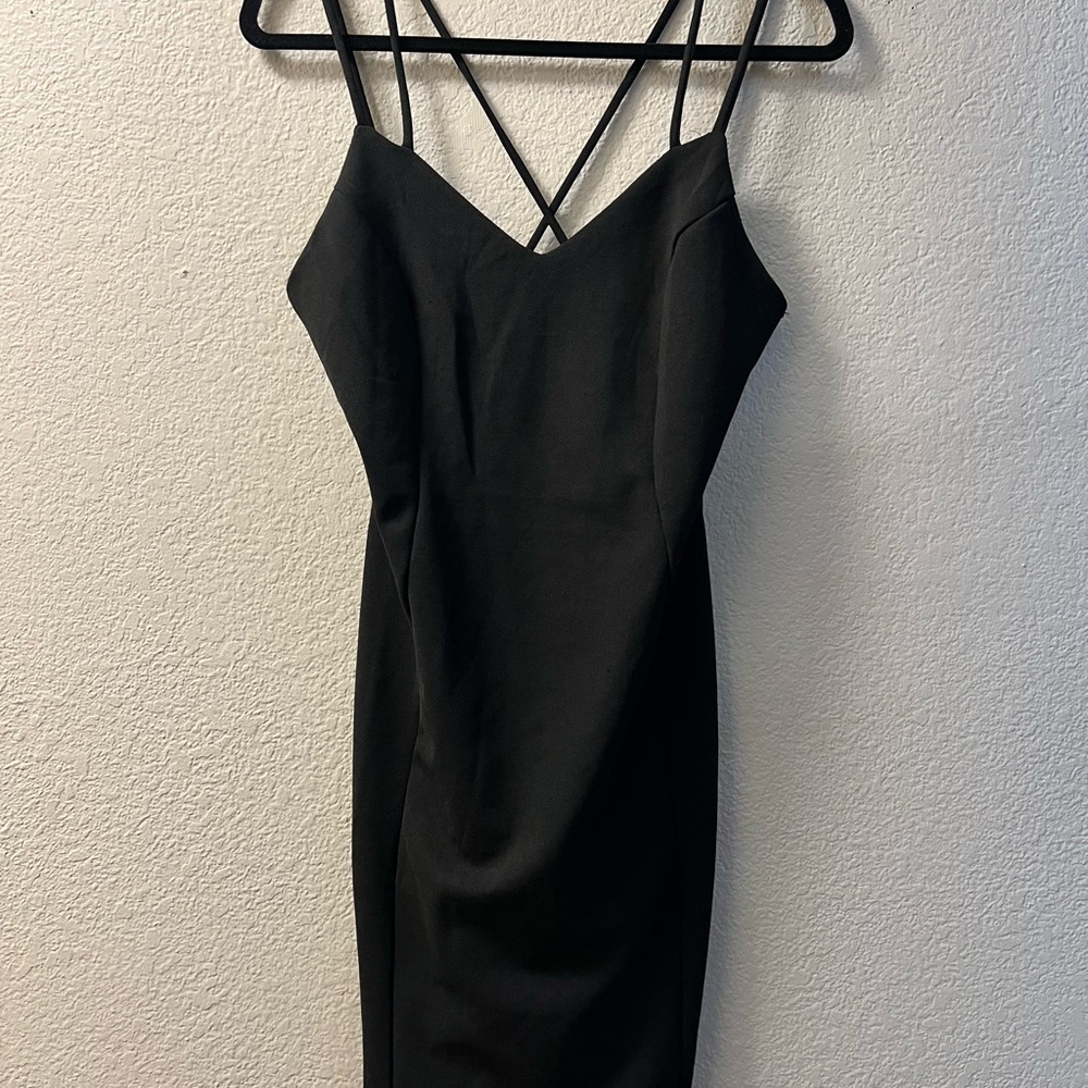 Haute Monde Black Spaghetti Strap Cocktail Dress